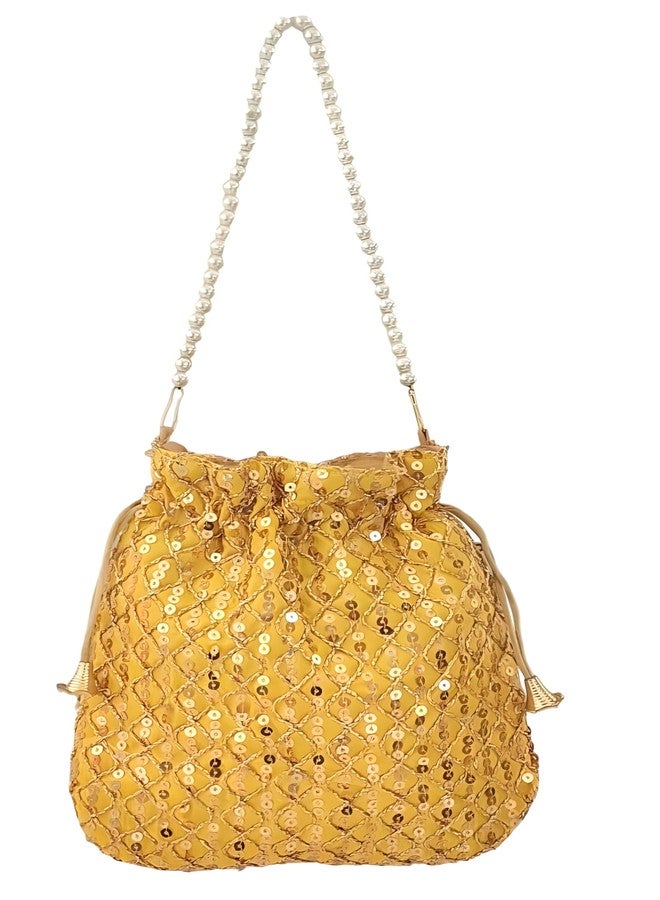 DUCHESS Lemon Potli Bags for Women | Combo of Wedding Return Gift Bags with Pearl Handle | Ethnic Drawstring Pouches for Mehndi, Haldi, Party Favors (Set of 10) - Image 4